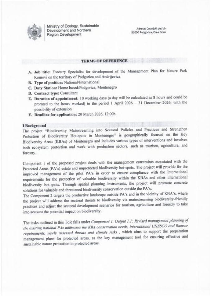 ToR Forestry Specialist NP Komovi