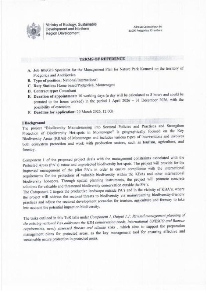 ToR GIS Specialist NP Komovi