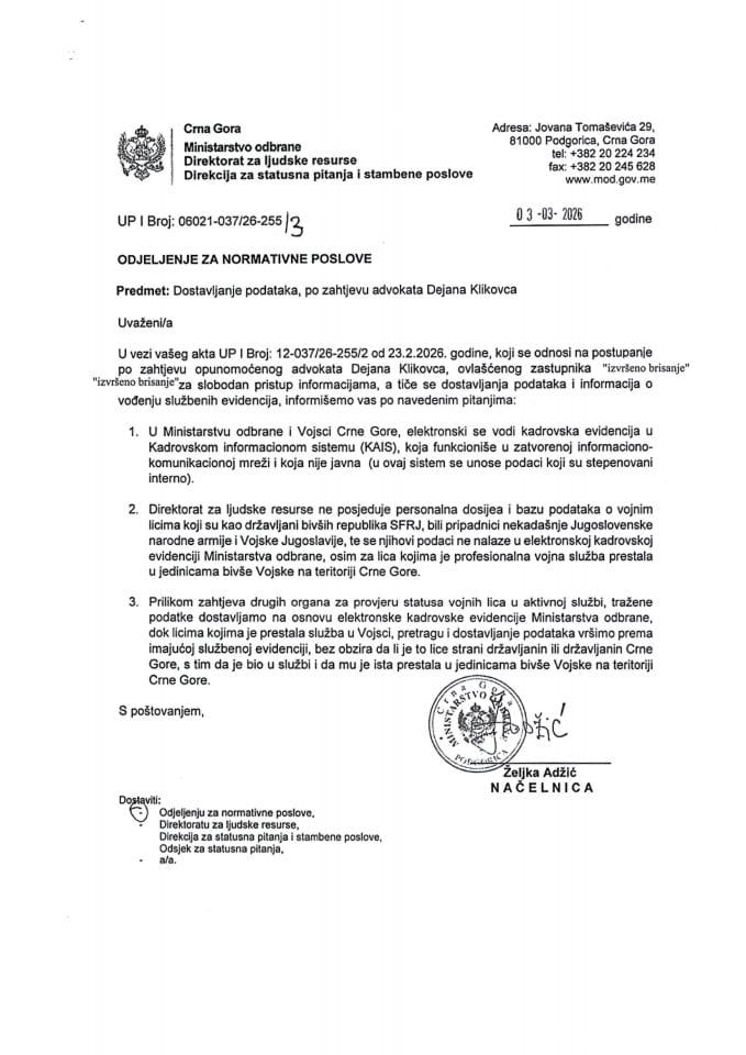 Inf po rješenju UPI broj:12-037/26-255/4