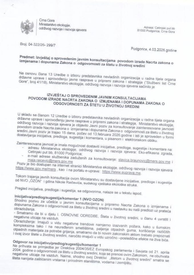 Izvjestaj o sprovedenim javnim konsultacijama