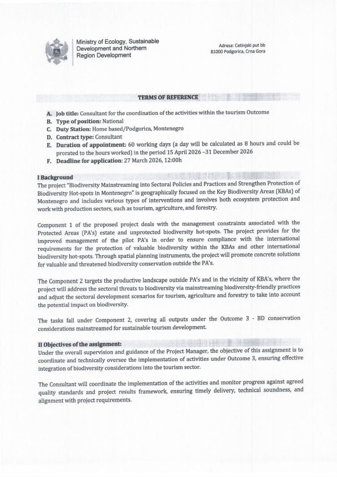 ToR Coordinator for Tourism