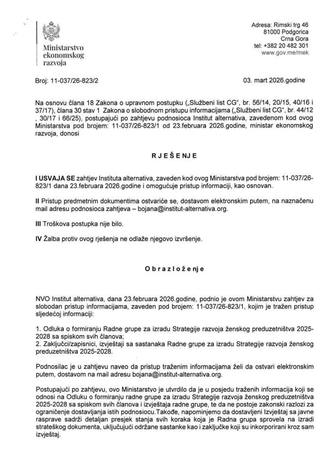 Rješenje Institut alternativa 823 SPI