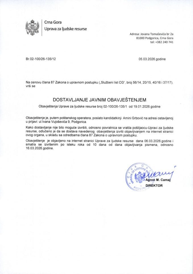 Javni oglas-02-100-23-323-3 od 27.01.2023-za potrebe MUP-a -AMINA GRBOVIĆ