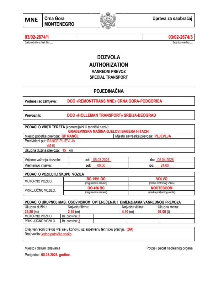 REMONTTRANS MNE 03-02-2674-HOLLEMAN TRANSPORT