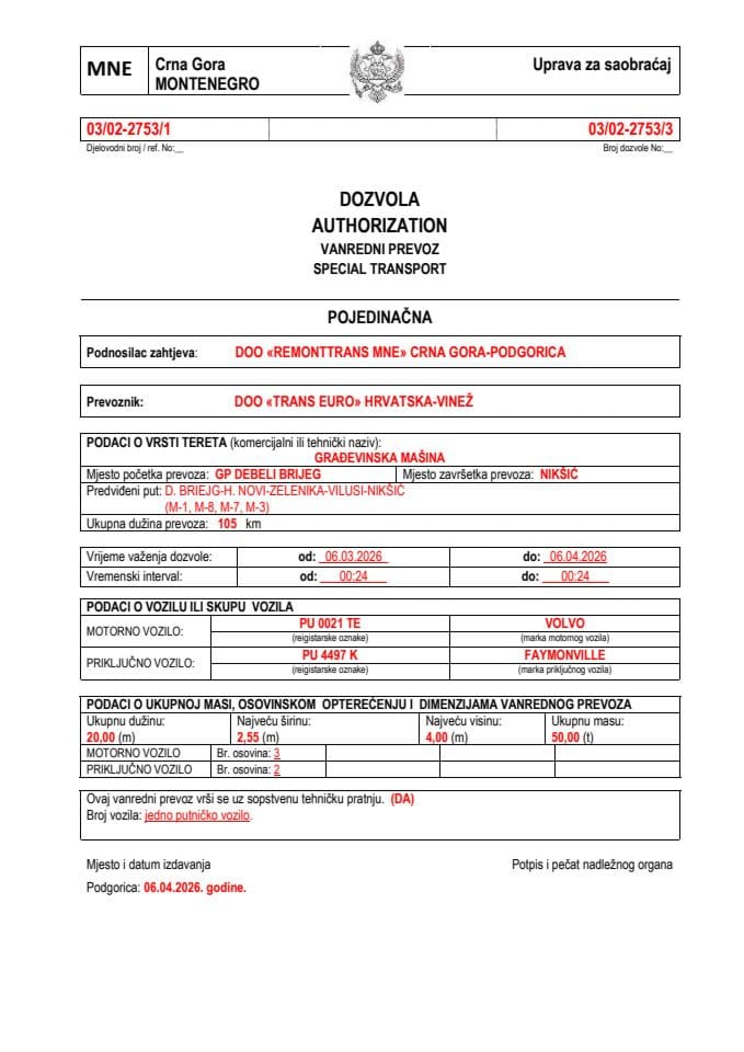 REMONTTRANS MNE 03-02-2753-TRANS EURO