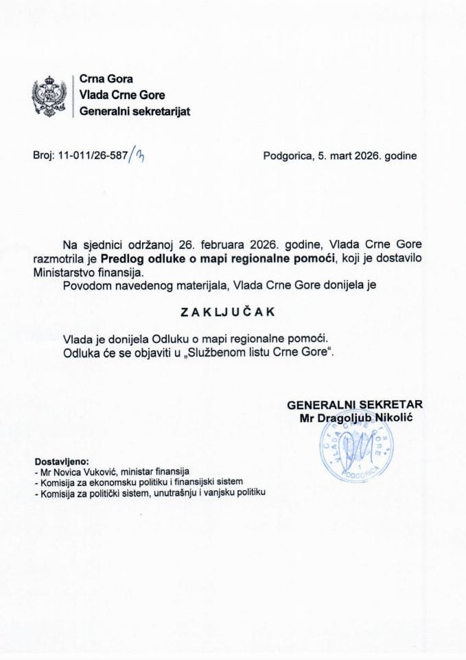 Предлог одлуке о мапи регионалне помоћи - Закључци