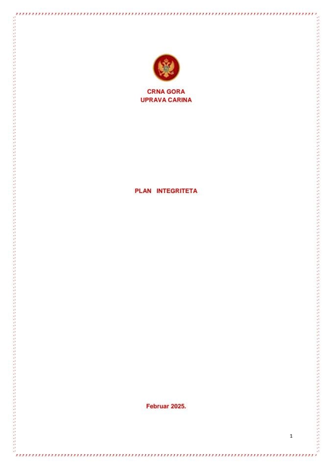 Plan integriteta Uprave carina 2025-26
