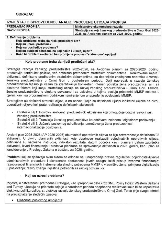 9 RIA obrazac Strategija ženskog preduzetništva