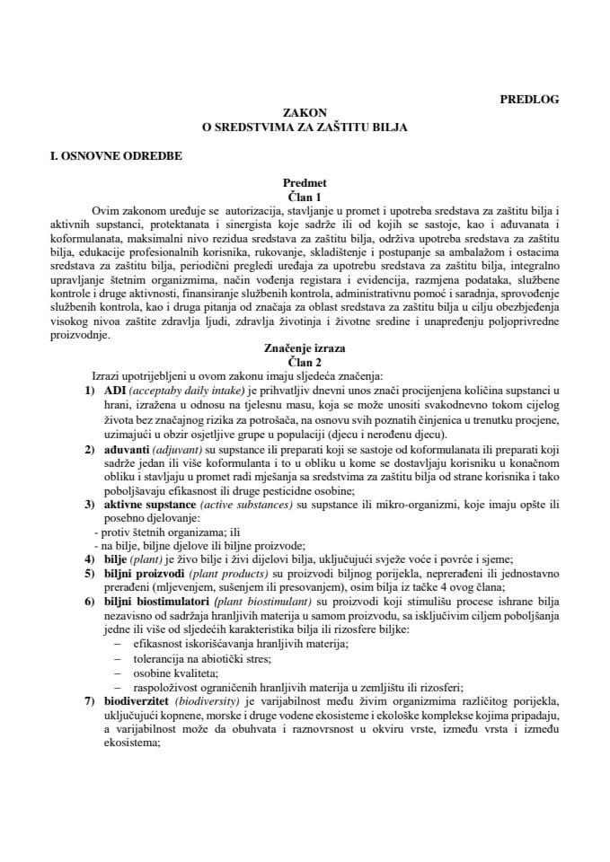 Predlog zakona o sredstvima za zaštitu bilja s Izvještajem sa javne rasprave