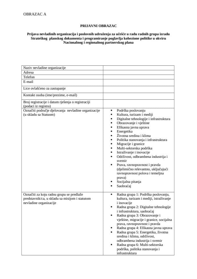 Obrazac A_Prijava