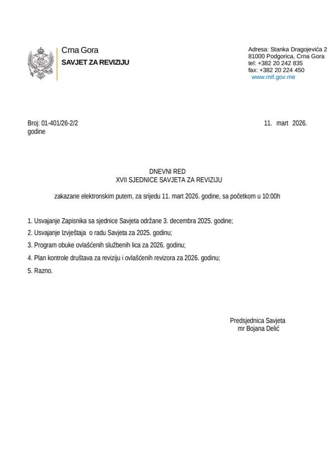 Dnevni red - 11. mart 2026. 