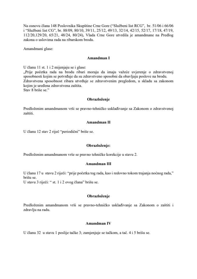 Predlog amandmana na Pedlog zakona o uslovima rada na ribarskom brodu