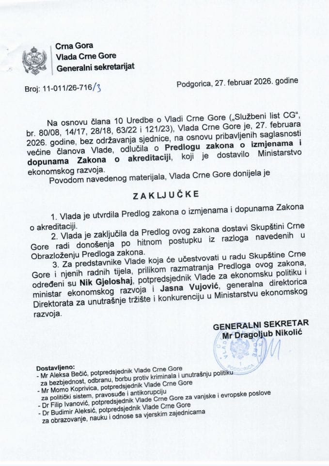 Predlog zakona o izmjenama i dopunama Zakona o akreditaciji - Zaključci