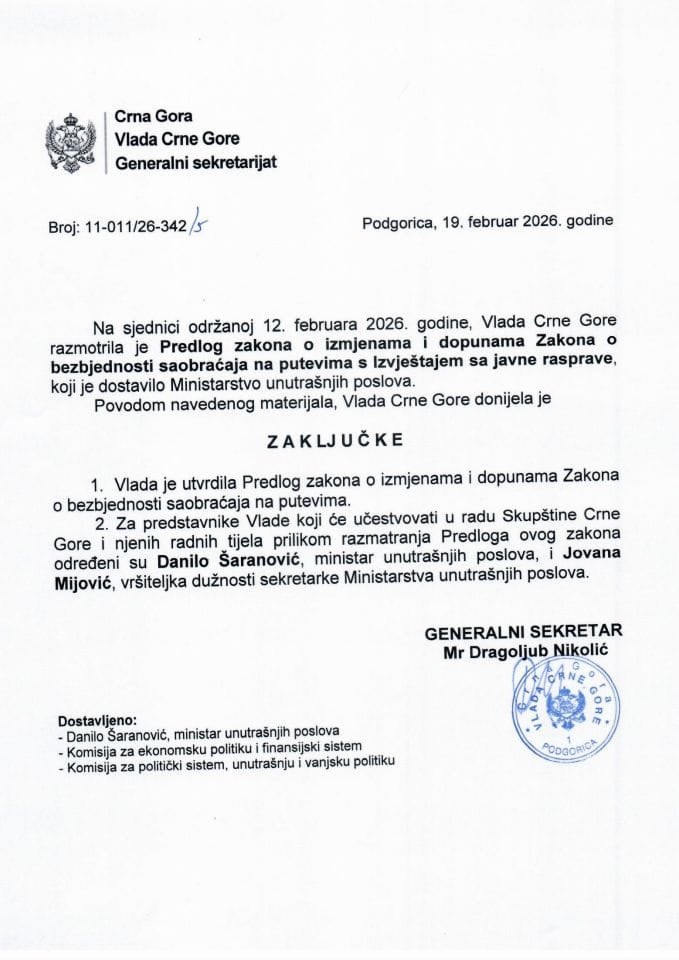 Предлог закона о измјенама и допунама Закона о безбједности саобраћаја на путевима с Извјештајем са јавне расправе - Закључци