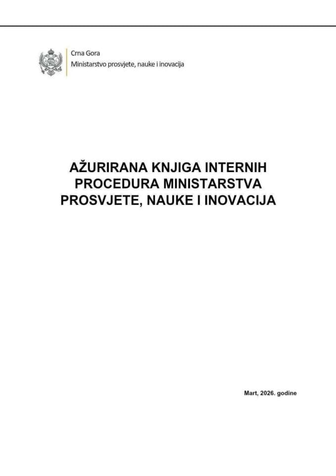 Knjiga internih procedura Ministarstva prosvjete, nauke i inovacija