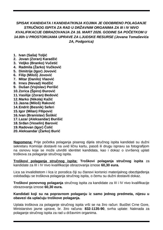Списак кандидата 16.03.2026. ССС