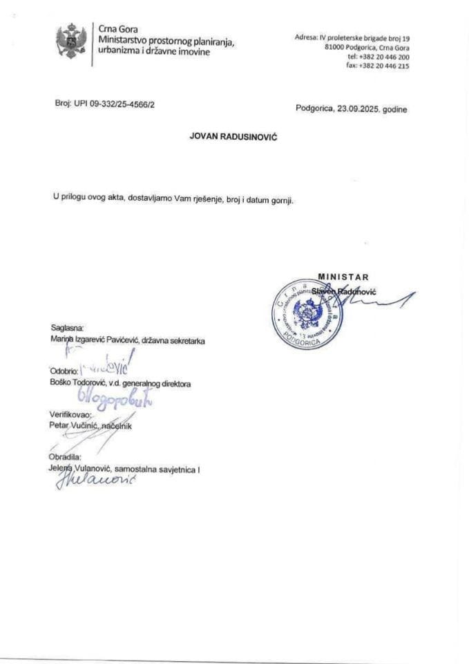 Licenca ovlašćenog inženjera za građevinsku djelatnost - UPI_09_332_25_4566_2  JOVAN RADUSINOVIĆ