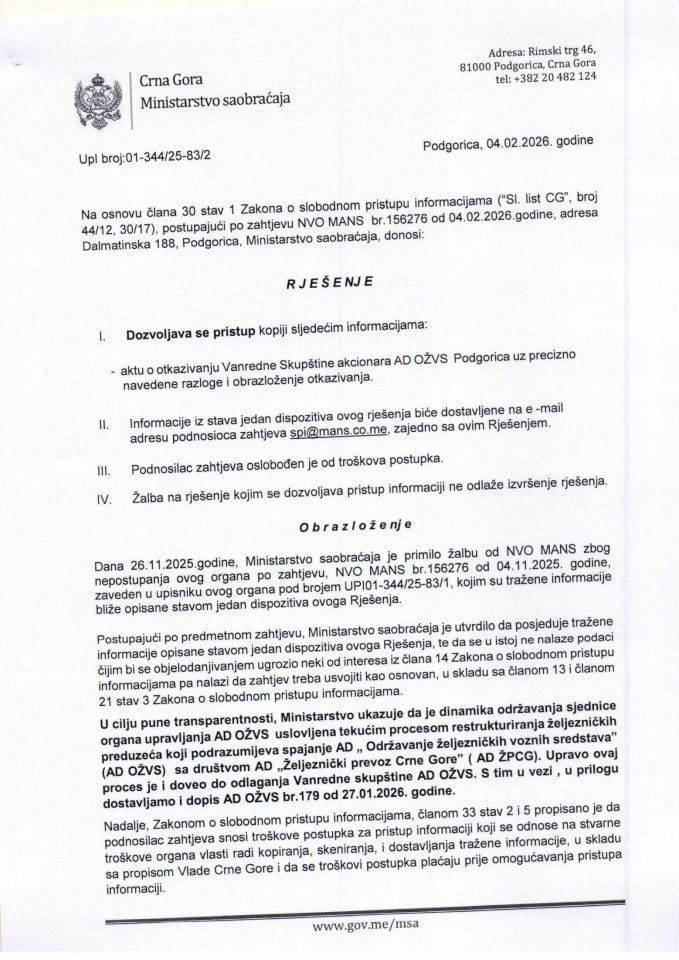 Rješenje UPI 01-344-25-83-2 od 26.11.2025. godine