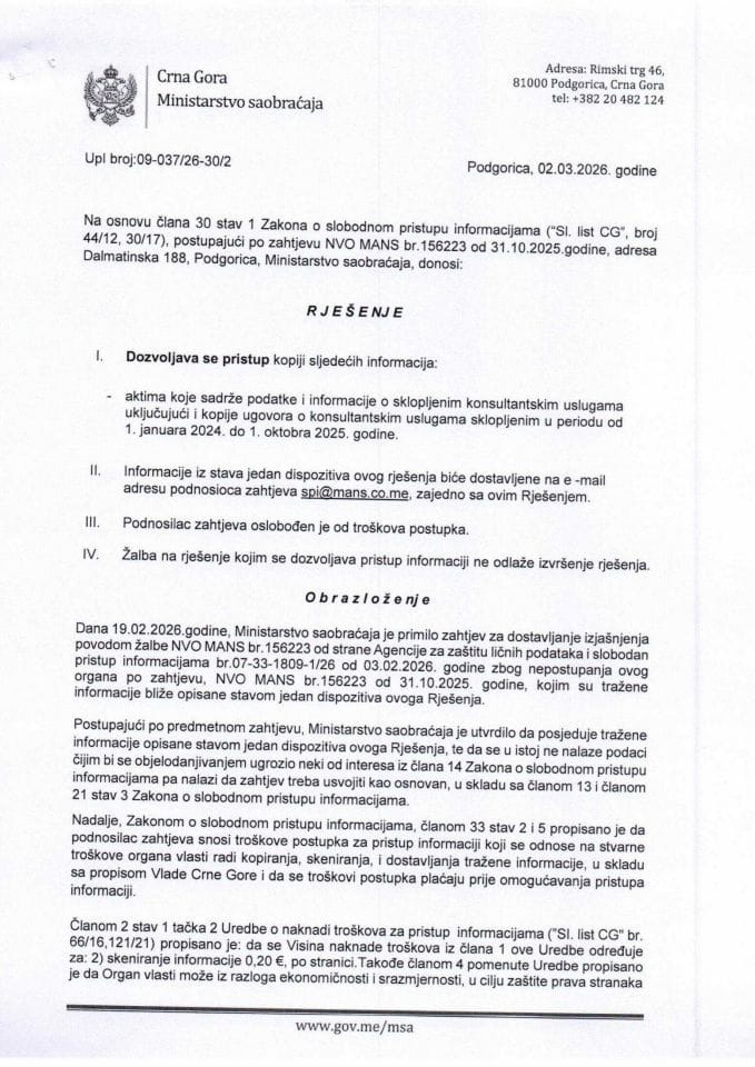 Rješenje UPI 09-037-26-30-2 od 02.03.2026. godine