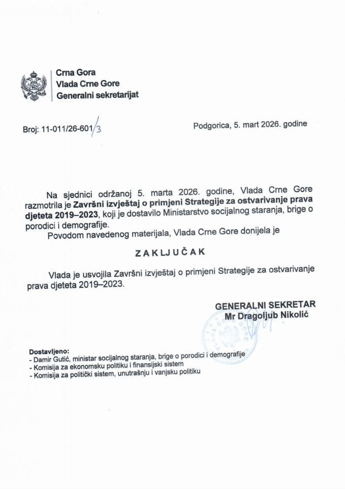 Završni izvještaj o primjeni Strategije za ostvarivanje prava djeteta 2019-2023 - zaključci