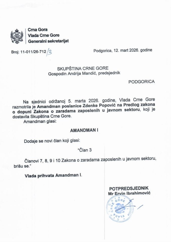 Predlog mišljenja na Amandman na Predlog zakona o dopuni Zakona o zaradama zaposlenih u javnom sektoru (predlagač poslanica Zdenka Popović) - zaključci