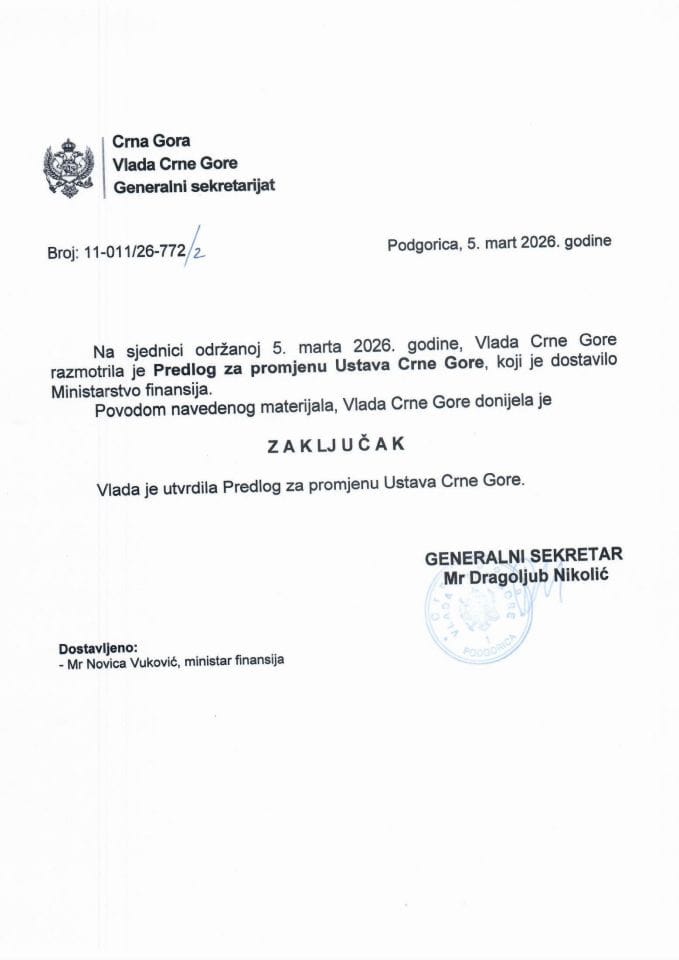 Predlog za promjenu Ustava Crne Gore - zaključci