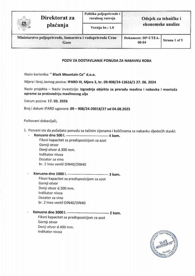 Poziv za ponude 1 - Black Mountain