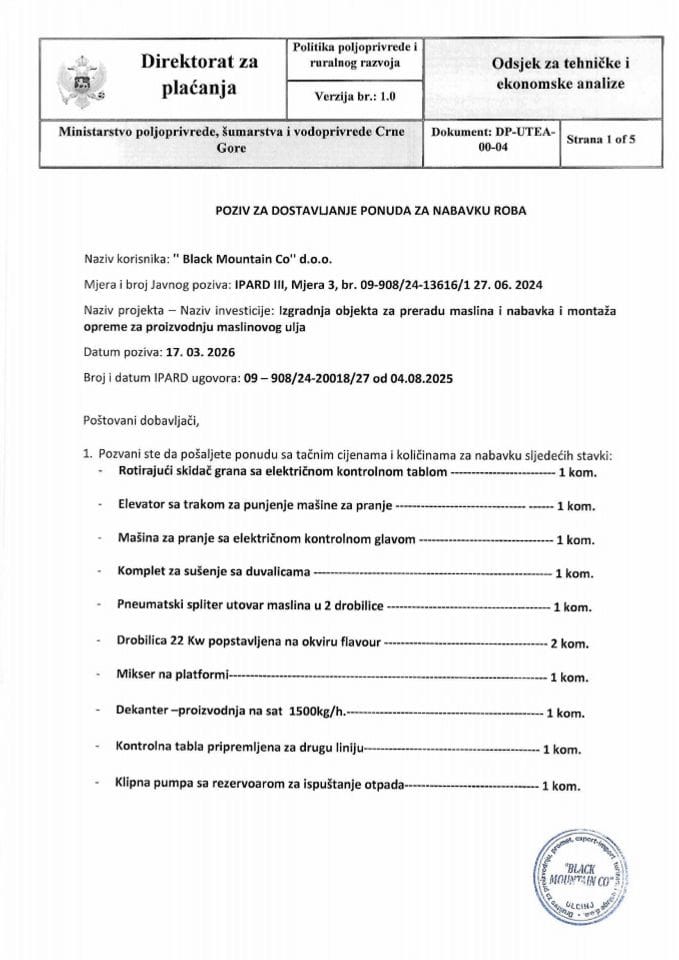 Poziv za ponude 3 - Blacki Mountain