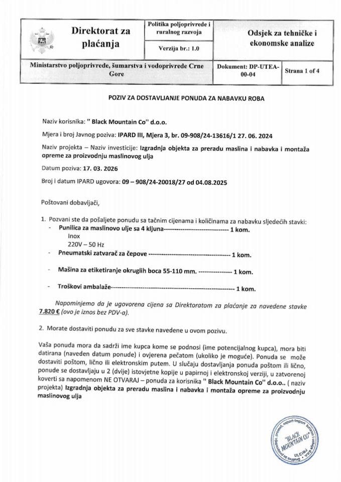 Позив за понуде 2 - Блацк Моунтаин