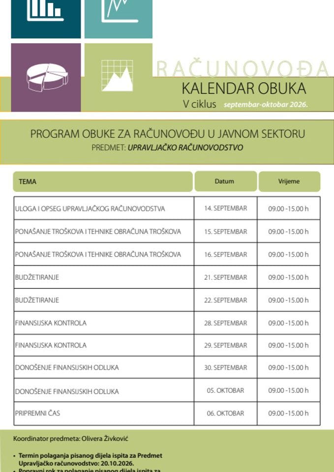 КАЛЕНДАР УПРАВЉАЧКО РАЧУНОВОДСТВО СЕПТЕМБАР-ОКТОБАР 2026
