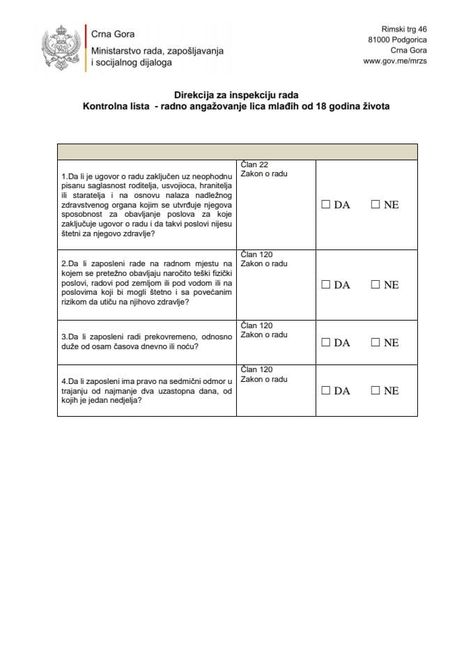 KL - radno angažovanje lica mlađih od 18 godina života