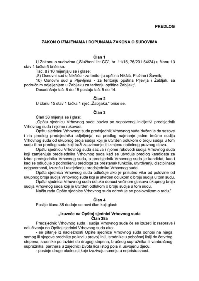 Predlog zakona o izmjenama i dopunama Zakona o sudovima s Izvještajem sa javne rasprave