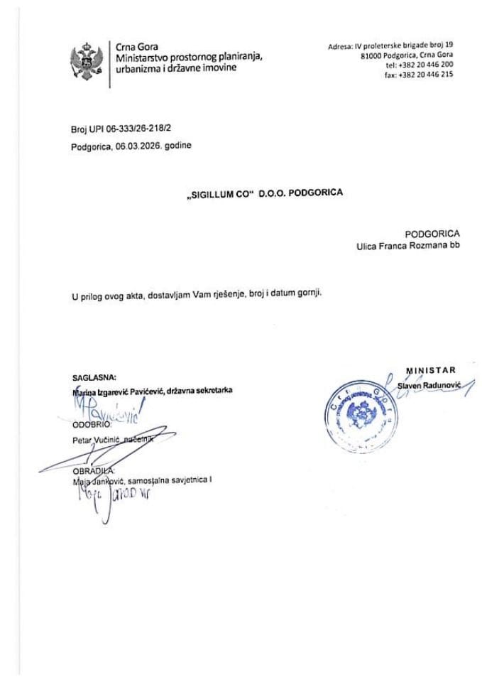 Licence revidenta i stručnog nadzora - UPI_06_333_26_218_2 SIGILLUM CO DOO PODGORICA
