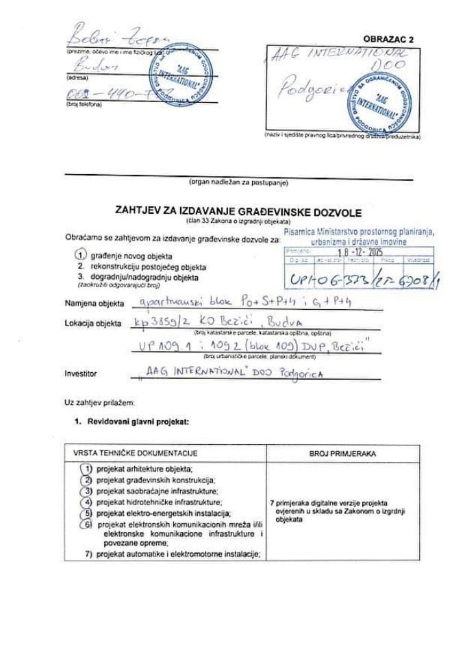 Захтјеви за издавање грађевинске дозволе - УПИ_06_333_25_6708_1 ААГ ИНТЕРНАТИОНАЛ ДОО