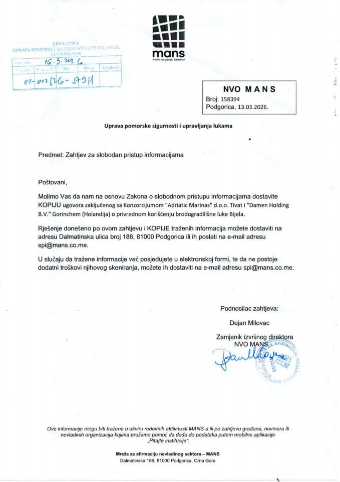 Zahtjev SPI br.01-012-26-579-1 od 16.3.2026. - NVO MANS i Rješenje