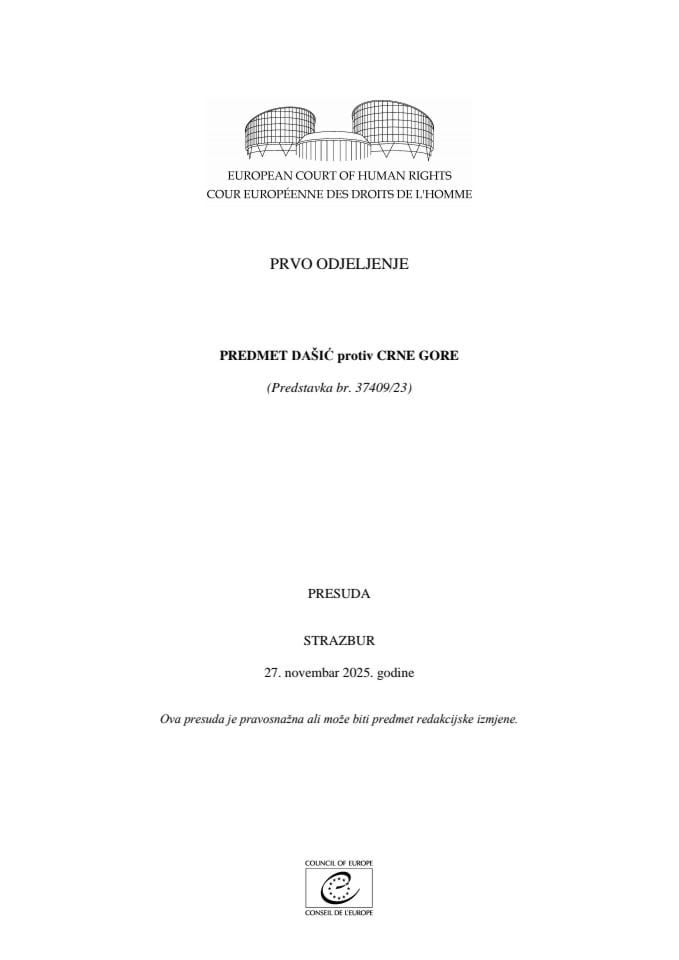 Presuda DAŠIĆ protiv Crne Gore