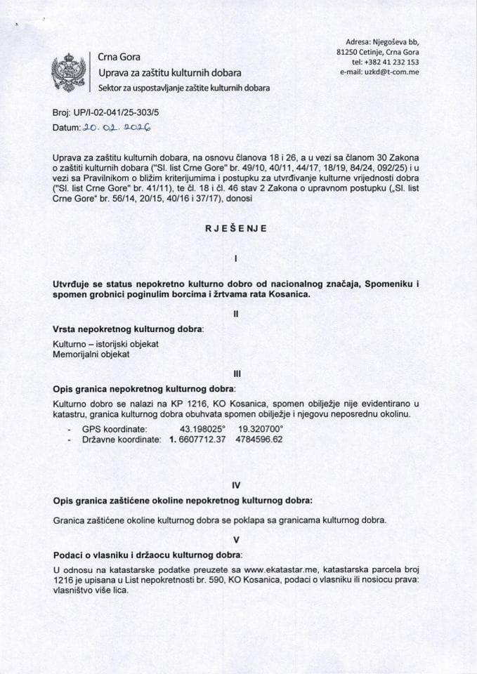 Rješenje o utvrđivanju statusa UP-I-02-041-25-303-5 od 20.02.2026.