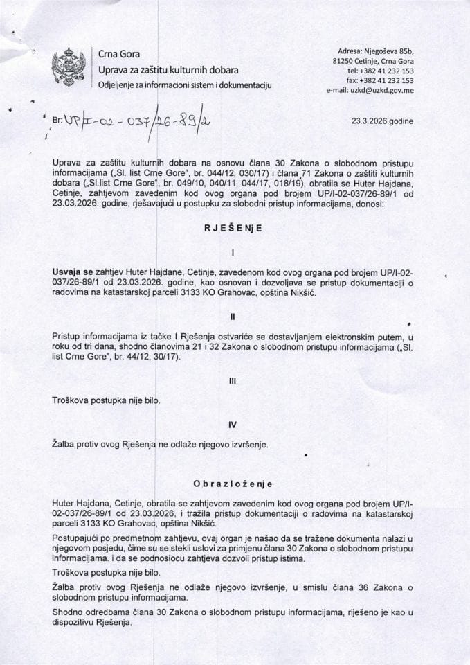 SPI Rješenje UP-I-02-037-26-89-2 od 23.03.2026.
