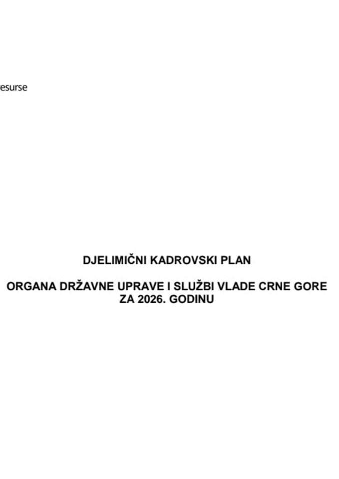 Предлог дјелимичног Кадровског плана органа државне управе и служби Владе Црне Горе за 2026. годину