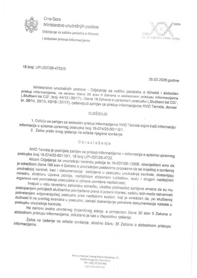 rješenje br. 18-UPI-037/26-4722/3