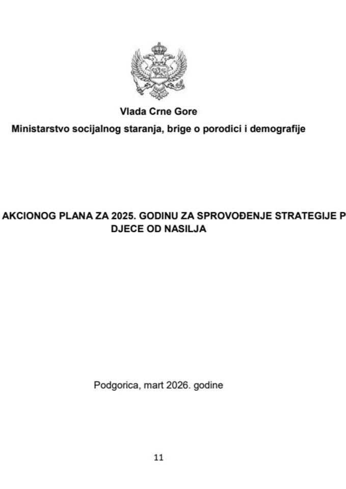 Izvještaj o realizaciji Akcionog plana za 2025. godinu za sprovođenje Strategije prevencije i zaštite djece od nasilja za period 2025 - 2029. godine