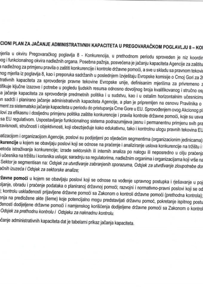 Predlog akcionog plana za jačanje administrativnih kapaciteta u pregovaračkom poglavlju 8 - Konkurencija