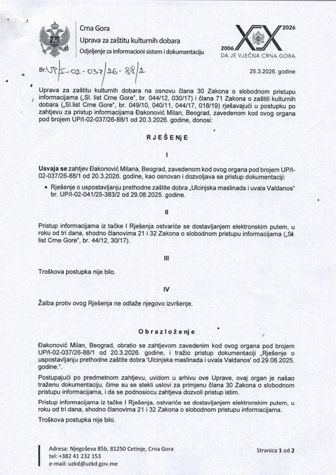 SPI Rješenje UP-I-02-037-26-88-2 od 25.03.2026.