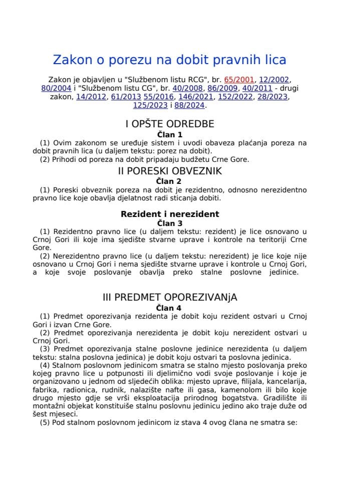 Zakon o porezu na dobit pravnih lica