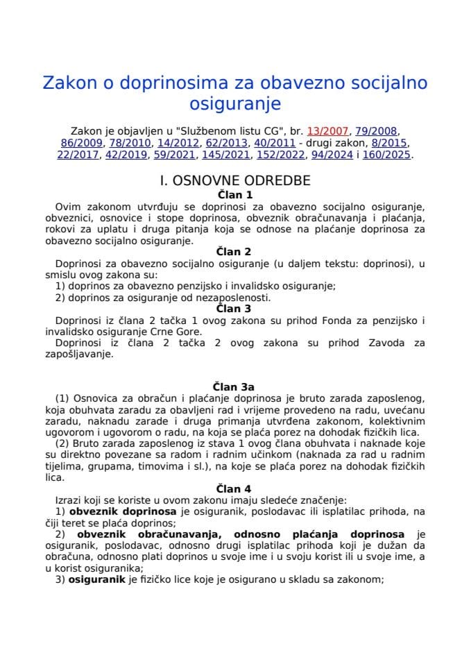 Zakon o doprinosima za obavezno socijalno osiguranje