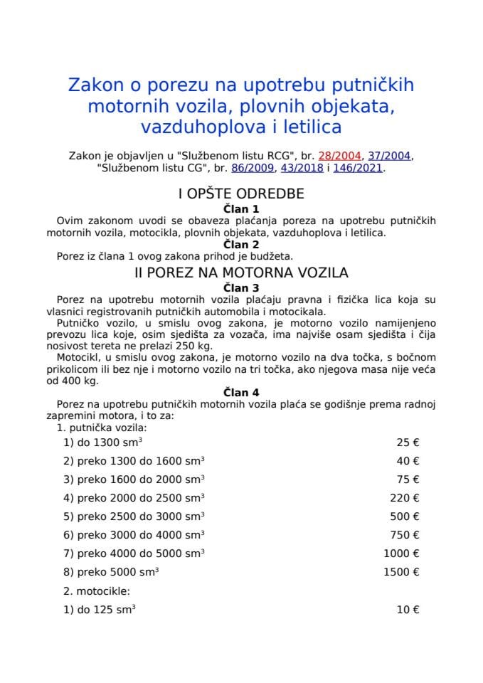 Zakon o porezu na upotrebu putničkih motornih vozila, plovnih objekata, vazduhoplova i letilica