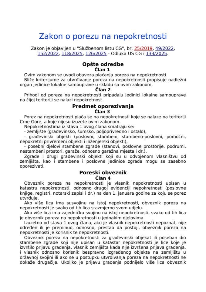 Zakon o porezu na nepokretnosti