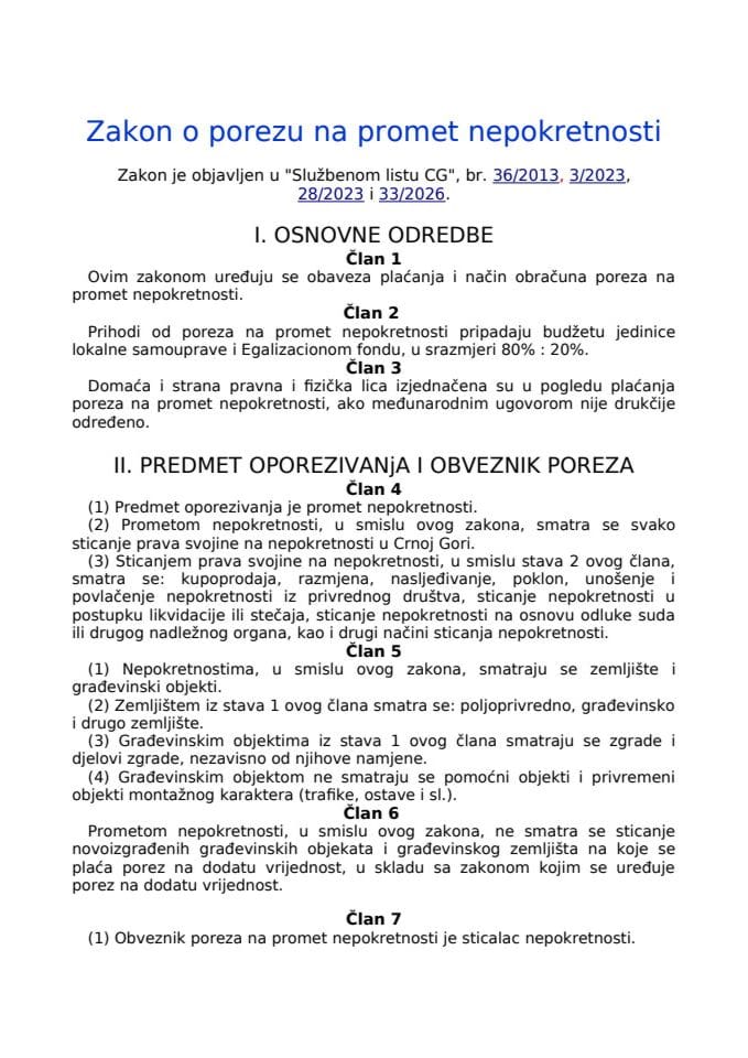 Zakon o porezu na promet nepokretnosti