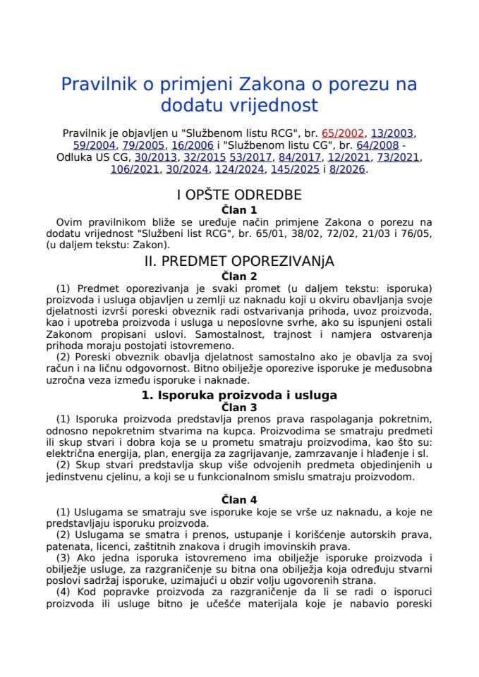 Pravilnik o primjeni Zakona o porezu na dodatu vrijednost