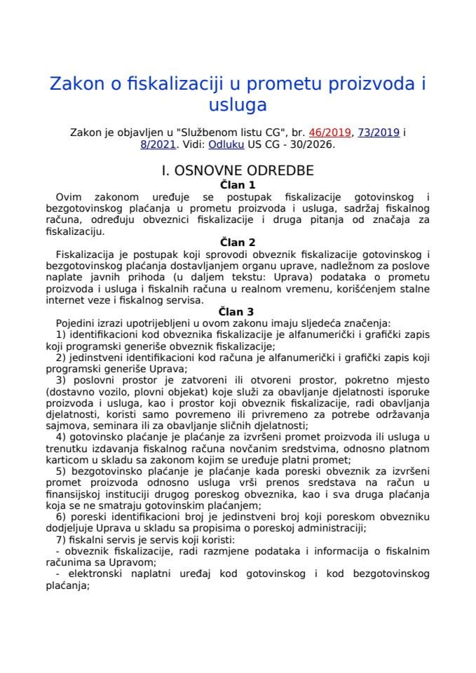 Zakon o fiskalizaciji u prometu proizvoda i usluga